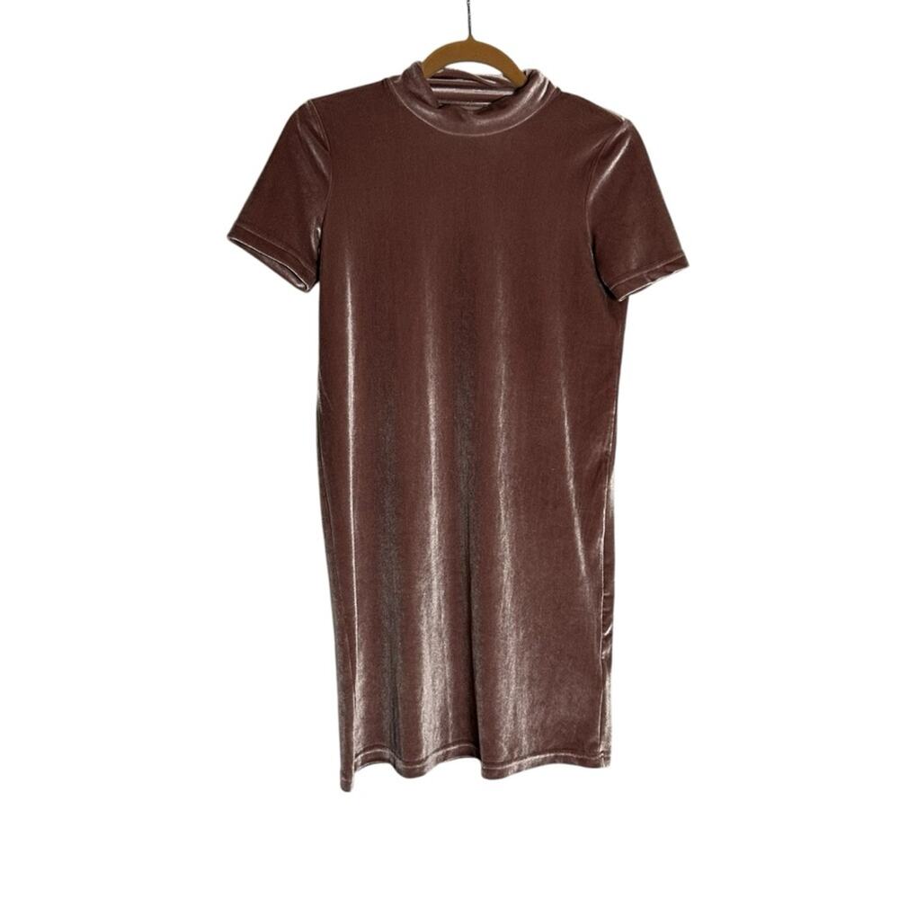 NWT‎ Madewell Pink Mock Neck Velvet Short Sleeve Shift Mini Dress Size XXS